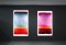 (From left) Aquabluegreenvermilion, 183,6×103,6×15,6cm, Cherryblossomorangecherokeered, 175,5x103x15,6cm, ink-jet on transparent paper, MDF, light tubes, plexi glass,&nbsp;2013